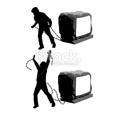 Man held back and then breaking the chains to gain freedom illustration