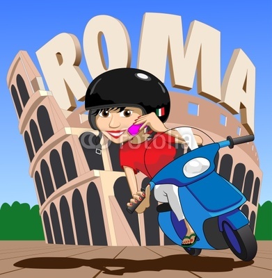 Scooter Girl on mobile phone In Roma (Rome) at the Colosseum
