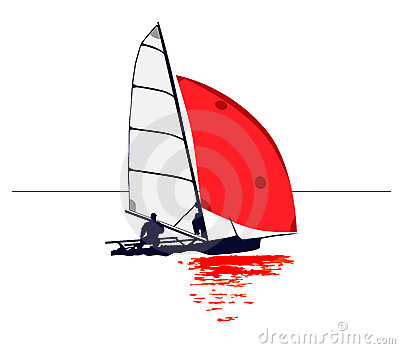 Clean illustration of a dinghy with red sail